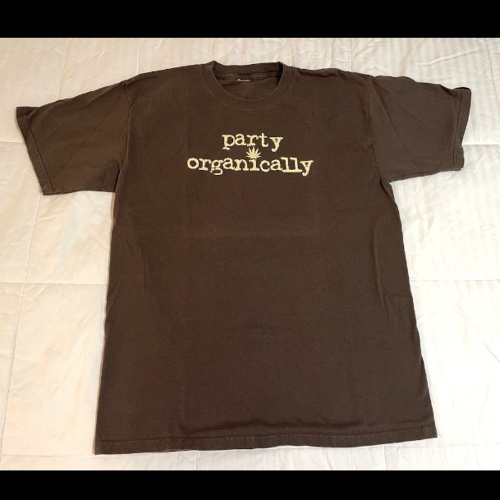 VTG Y2K Party Organically Safer Choice Stoner T Shirt Men’s Large Faded